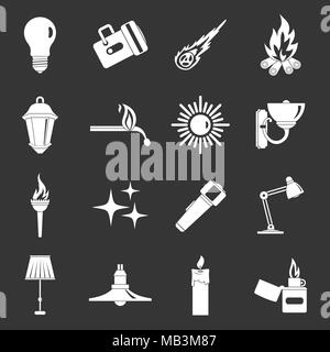 Les symboles de la source de lumière icons set vector gris Illustration de Vecteur