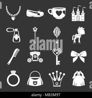 Articles princesse poupée icons set vector gris Illustration de Vecteur