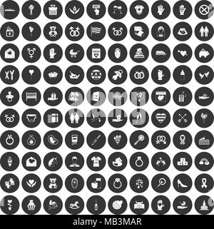 100 love icons set cercle noir Illustration de Vecteur