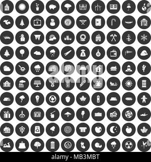 Bûcheron 100 icons set cercle noir Illustration de Vecteur