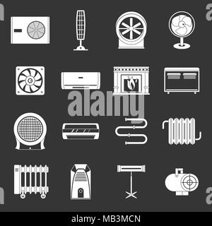 L'air de refroidissement chauffage icons set vector gris Illustration de Vecteur