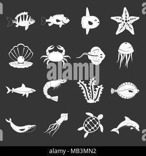 Les animaux de la mer gris vector icons set Illustration de Vecteur