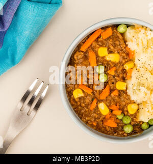 Cottage Pie nourrissant repas dans un bol UNE Agasinst fond gris clair Banque D'Images