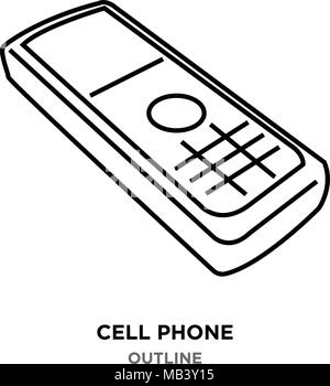 Téléphone cellulaire contour des images sur fond blanc,vieux,entré Illustration de Vecteur