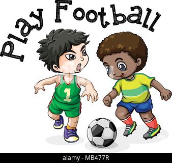 Les enfants jouent au football sur fond blanc illustration Illustration de Vecteur