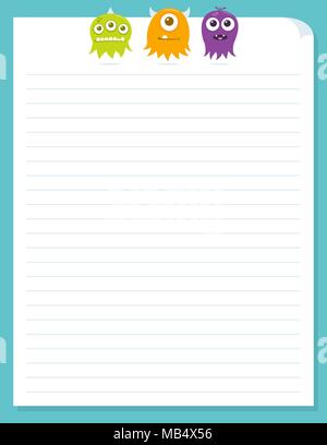 Adorables petits monstres exotiques flottant au dessus d'un morceau de papier coloré. Illustration de Vecteur