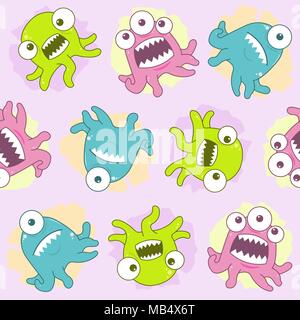 Un modèle uniforme de peu coloré mignon monstres et créatures. Illustration de Vecteur