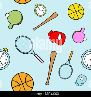 Un modèle homogène de divers appareils de sport dessinée dans un style enfantin. Illustration de Vecteur