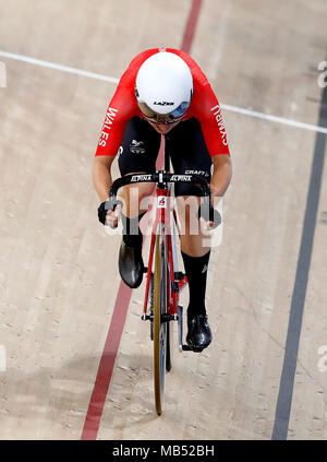 Pays de Galles' Elinor Barker dans la Women's 25km Course aux points finale au vélodrome Meares Anna au cours de la troisième journée de la 2018 Jeux du Commonwealth à la Gold Coast, Australie. Banque D'Images