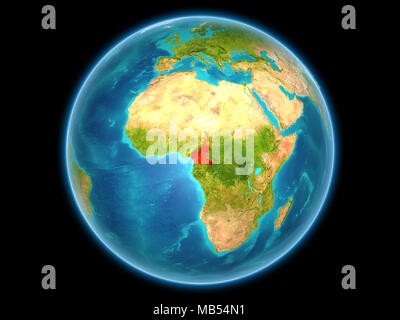 Le Cameroun en rouge sur la planète Terre vue de l'espace sur la sphère complète. 3D illustration. Éléments de cette image fournie par la NASA. Banque D'Images