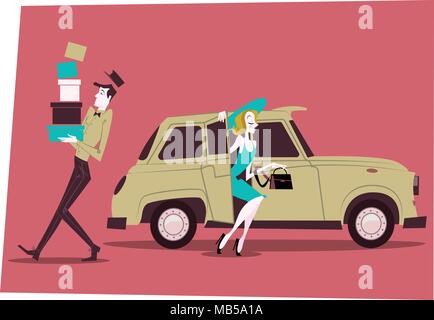 Shopping girl avec taxi - illustration Illustration de Vecteur