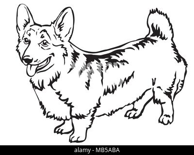 Portrait de décoration de l'article profil de Pembroke Welsh Corgi, vector illustration en couleur noir isolé sur fond blanc Illustration de Vecteur