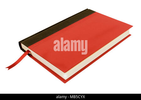 Livre relié avec signet rouge top view isolated on white Banque D'Images
