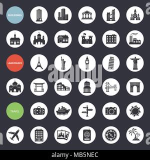 Ensemble d'icônes web pour les bâtiments, monuments et les voyages. Vector illustration. Illustration de Vecteur