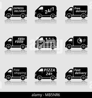 Les camions de livraison d'envois et icônes Illustration de Vecteur