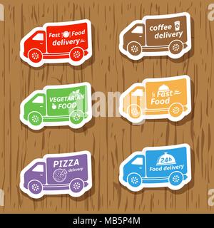 Livraison d'aliments de préparation rapide, vector autocollants Illustration de Vecteur