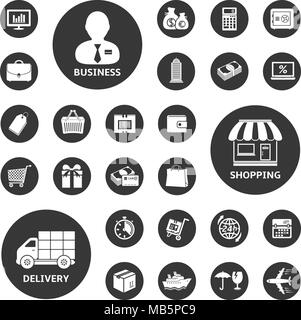 Les affaires, le shopping et la prestation icon set Illustration de Vecteur