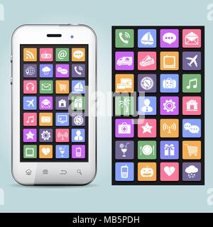 Smartphone à écran tactile avec des icônes d'application Illustration de Vecteur
