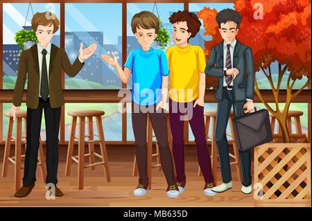 Un groupe de jeunes hommes au Restaurant illustration Illustration de Vecteur