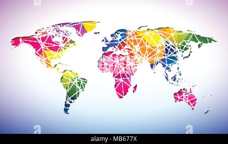 Carte du monde avec la conception géométrique abstrait arrière-plan Couleur de l'environnement concept. Illustration de la terre avec les continents. Graphique de scénario pour bannière, affiche ou carte de vœux. Illustration de Vecteur