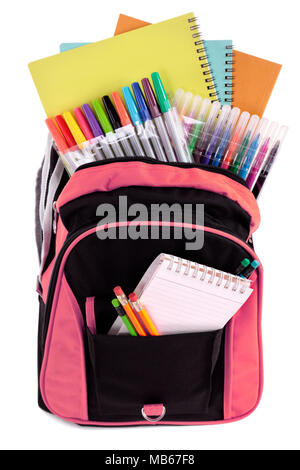 Sac d'école avec des fournitures scolaires Banque D'Images