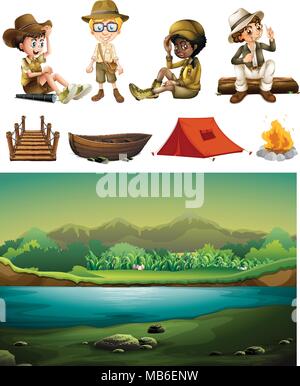 Site de Camping et beaucoup d'enfants illustration Illustration de Vecteur