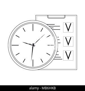 Ligne de gestion du temps. Liste de contrôle et l'optimisation de l'horloge, le secteur de la gestion de temps, contours lineart, vector illustration Illustration de Vecteur