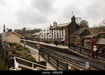 La gare de Goathland vide, North Yorkshire, UK Banque D'Images