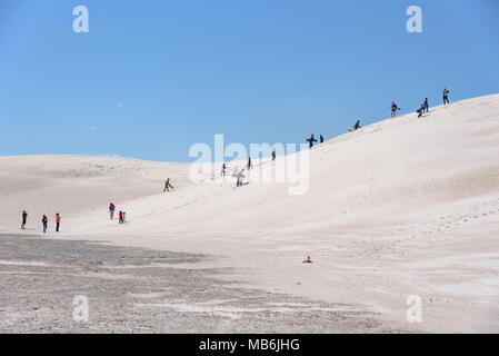 Les gens l'ascension d'une dune de sable et sandboarding dans Lancelin, l'ouest de l'Australie Banque D'Images