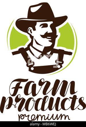 Logo des produits agricoles ou l'étiquette. Icône de l'agriculteur, vector illustration Illustration de Vecteur