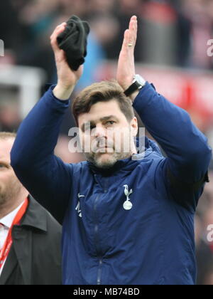 Stoke, UK. 7 avril 2018. Stoke, Staffordshire, Royaume-Uni. 7 avril, 2018. Tottenham Hotspur Manager Mauricio Pochettino après le match. Crédit : Simon Newbury/Alamy Live News Banque D'Images