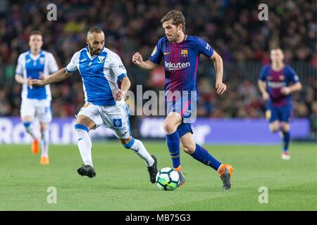 Espagne - 7 Avril : le milieu de terrain du FC Barcelone Sergi Roberto (20) pendant le match entre le FC Barcelone contre Getafe pour le cycle 31 de la Liga Santander, joué au Camp Nou le 7 avril 2018 à Barcelone, Espagne. (Crédit : Mikel Trigueros /Urbanandsport / Presse Presse Cordon Cordon) Banque D'Images