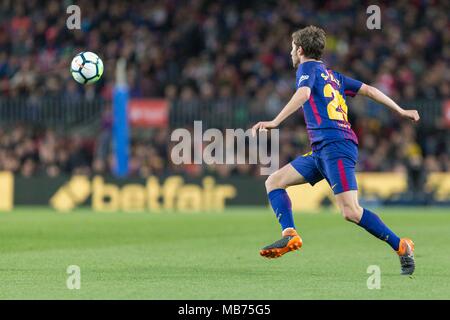 Espagne - 7 Avril : le milieu de terrain du FC Barcelone Sergi Roberto (20) pendant le match entre le FC Barcelone contre Getafe pour le cycle 31 de la Liga Santander, joué au Camp Nou le 7 avril 2018 à Barcelone, Espagne. (Crédit : Mikel Trigueros /Urbanandsport / Presse Presse Cordon Cordon) Banque D'Images