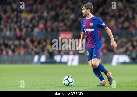Espagne - 7 Avril : le milieu de terrain du FC Barcelone Sergi Roberto (20) pendant le match entre le FC Barcelone contre Getafe pour le cycle 31 de la Liga Santander, joué au Camp Nou le 7 avril 2018 à Barcelone, Espagne. (Crédit : Mikel Trigueros /Urbanandsport / Presse Presse Cordon Cordon) Banque D'Images