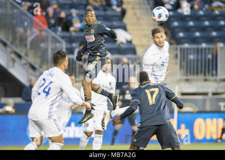 Chester, Pennsylvanie, USA. Apr 7, 2018. FAFA l'Union PICAULT (9) vie de la balle contre San Jose au stade de l'énergie Talen Chester Ohio Crédit : Ricky Fitchett/ZUMA/Alamy Fil Live News Banque D'Images