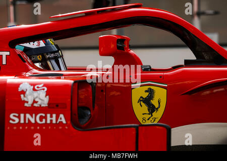 Kimi Raikkonen (fin), la Scuderia Ferrari SF71H, au cours de l'action 2018 Championnat du Monde FIA de Formule 1, Grand Prix de Bahreïn à Sakhir, du 5 avril au 8 dans le monde entier d'utilisation | Banque D'Images