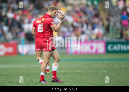 Hong Kong, Chine. 07Th avr, 2018. Tournoi de rugby à 7 à Hong Kong du 5 au 8 avril 2018, de l'Australie contre le Canada, Canada's Harry Jones est déçu après une occasion manquée - AUCUN FIL SERVICE - Crédit : Jürgen Keßler/dpa/Alamy Live News Banque D'Images