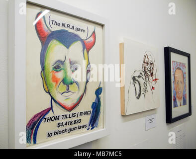 07 avril 2018, nous, New York : un portrait du sénateur américain Thom Tillis par artiste Bothmer Norma-Jean fixé à la vente aux enchères d'art 'Acheter' un sénateur dans le meilleur monde Gallery. L'enchère est contre la force des armes. Photo : Johannes Schmitt-Tegge/dpa Banque D'Images