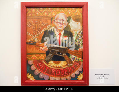 07 avril 2018, nous, New York : un portrait d'entre nous, le sénateur Pat Roberts par artiste Rachel Foster suspendu à la vente aux enchères d'art 'Acheter' un sénateur dans le meilleur monde Gallery. L'enchère est contre la force des armes. Photo : Johannes Schmitt-Tegge/dpa Banque D'Images