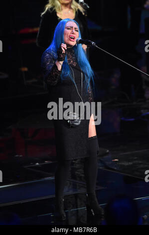 Milan, Loredana Berte ', chanteur, invité de l'émission de télévision Che tempo che fa. 08/04/2018, Milan, Italie Banque D'Images