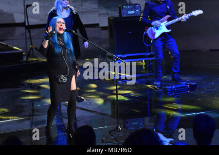 Milan, Loredana Berte ', chanteur, invité de l'émission de télévision Che tempo che fa. 08/04/2018, Milan, Italie Banque D'Images