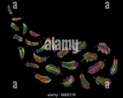 Les plumes de couleur transparente broderie motif. Vêtements tribal Boho oiseau brodé indien classique. Conception du modèle à la mode vector illustration Illustration de Vecteur