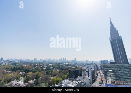 Vue aérienne du Jardin de Shinjuku Gyoen au printemps, Shinjuku, Tokyo, Japon Banque D'Images