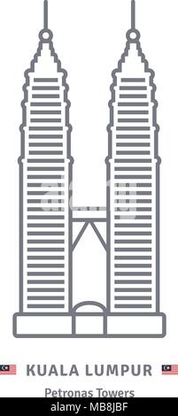 L'icône de la ligne de la Malaisie. Les Tours Petronas à Kuala Lumpur en Malaisie et d'illustration vectorielle du pavillon. Illustration de Vecteur