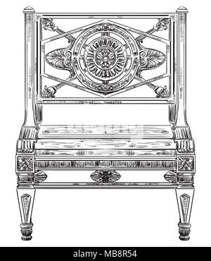 La sculpture antique banc de la rue Main vecteur illustration de dessin en couleur noir isolé sur fond blanc Illustration de Vecteur