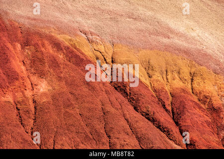 Fermer la vue montrant la texture d'une des collines peintes de l'Oregon. Sol de sable rouge en gras effectue une seule colline, surmontée d'un sol de couleur havane, un ye Banque D'Images