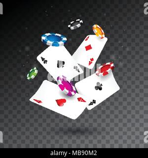 Chute réaliste des jetons de casino et de poker illustration à fond transparent. Jeu Vector concept design. Illustration de Vecteur