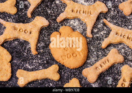 Des biscuits pour chiens sur fond noir Banque D'Images