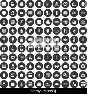 Boulangerie 100 icons set cercle noir Illustration de Vecteur