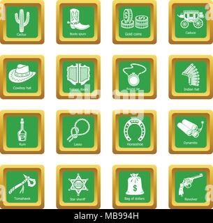 Wild West icons set carré vert vector Illustration de Vecteur